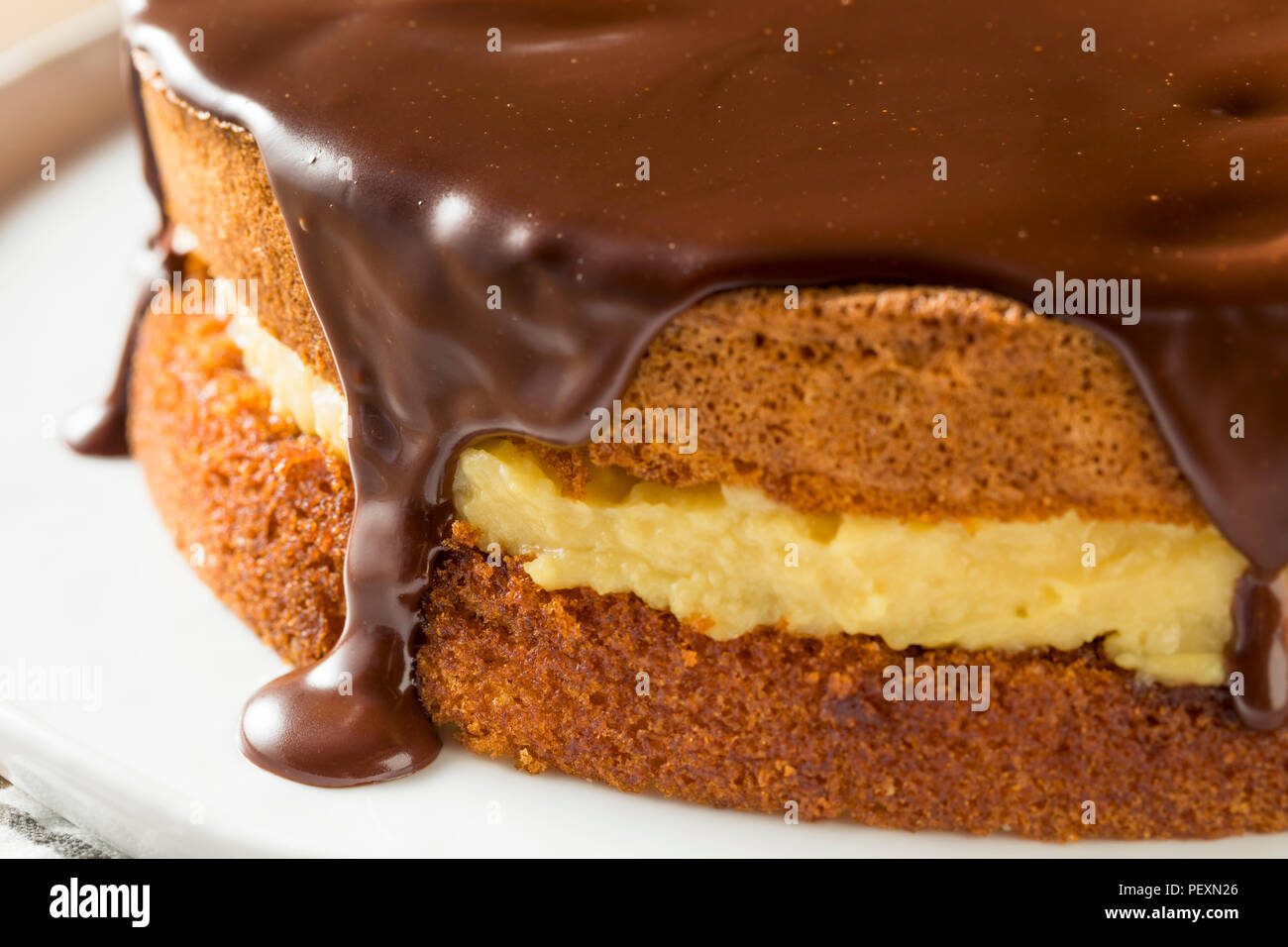 Homemade Chocolate Boston Cream Pie Ready to Eat Stock Photo Alamy