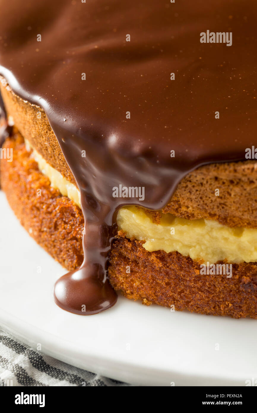 Homemade Chocolate Boston Cream Pie Ready to Eat Stock Photo Alamy