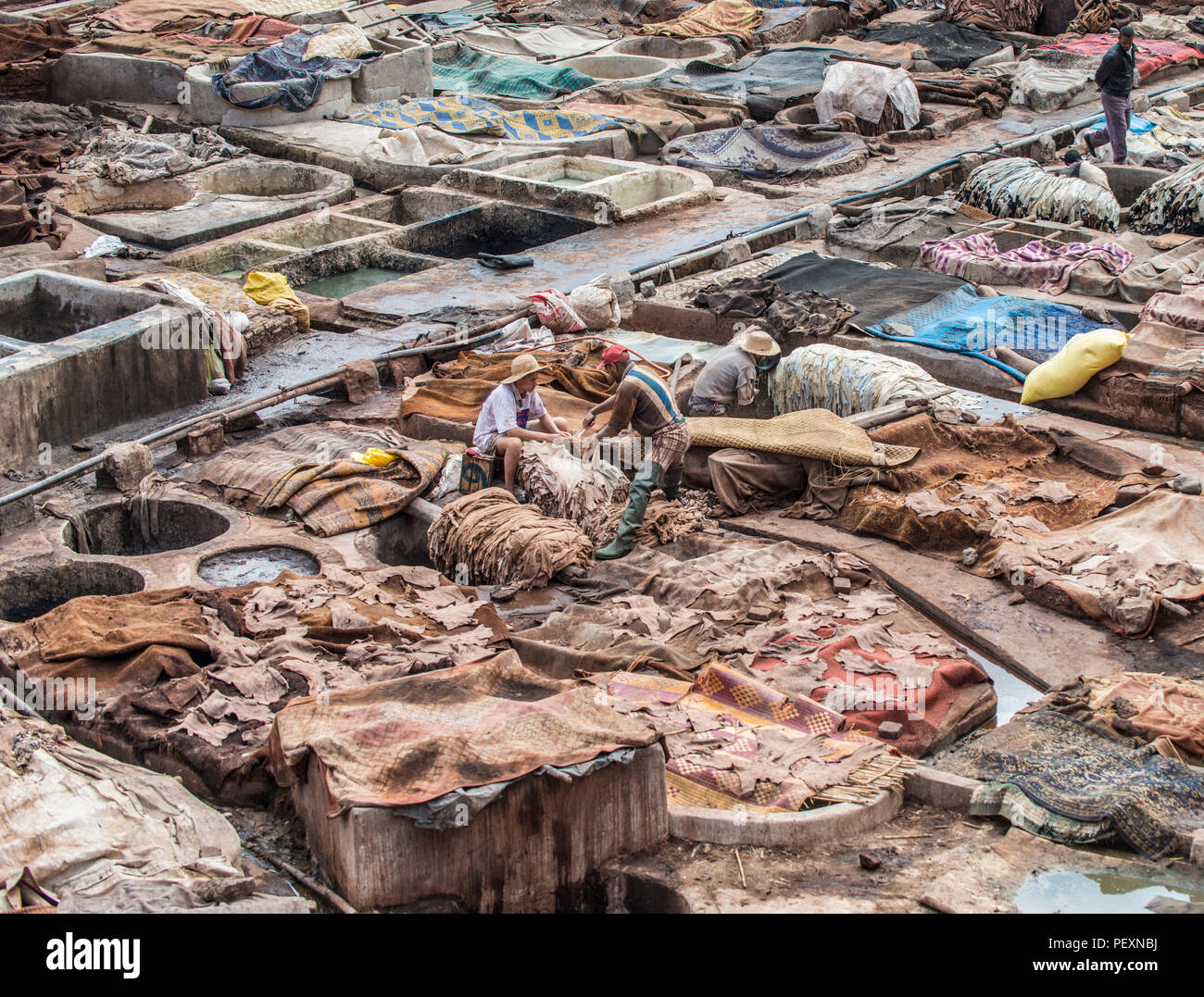 Leather tannery in Marrakesh, Morocco Stock Photo