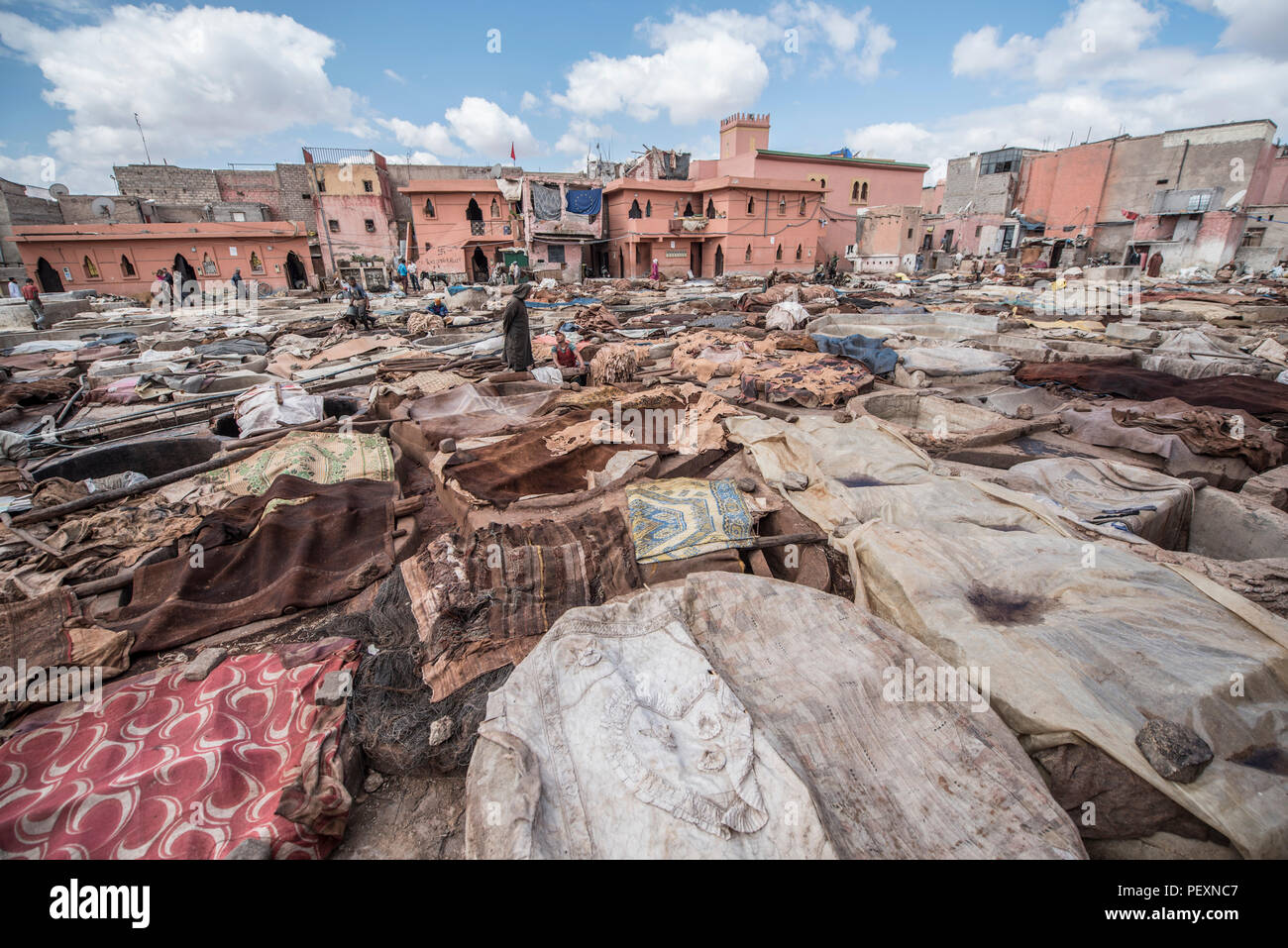 Leather tannery in Marrakesh, Morocco Stock Photo