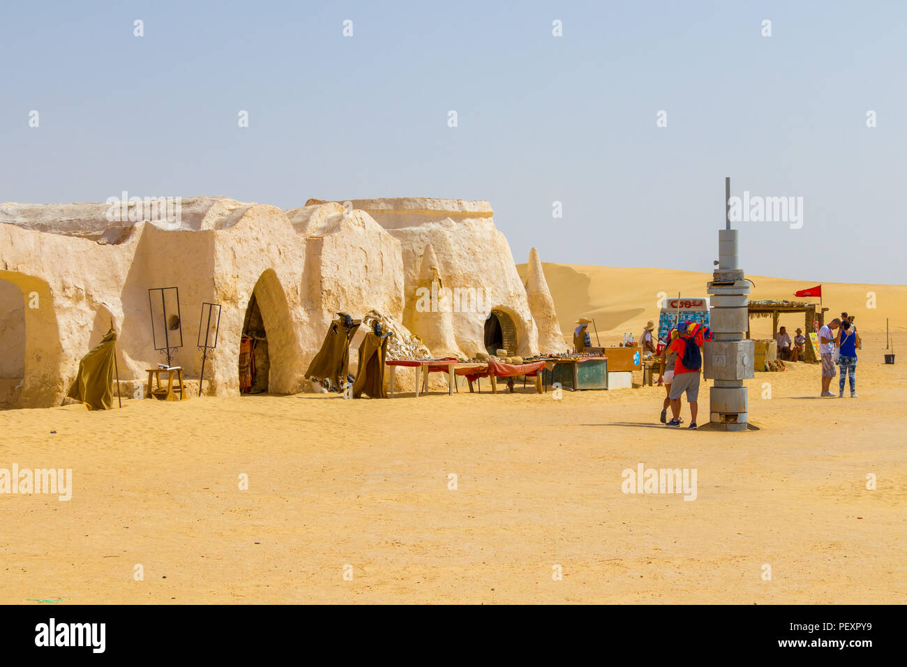 People and the fake costumes of Darth Vader from star wars, Tunisia, Africa Stock Photo