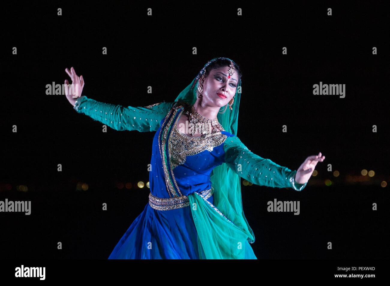 Neha Singh in the U.S. premiere of “Yatra: The Journey of Kathak,” choreographed by Anuj Mishra and performed at the Battery Dance Festival. Stock Photo
