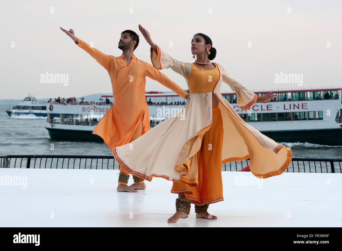 Mohip Joarder and Parul Shah of the Parul Shah Dance Company performed “Yugal,” choreographed by Shah’s teacher, Kumudini Lakhia, at the Battery Dance Stock Photo