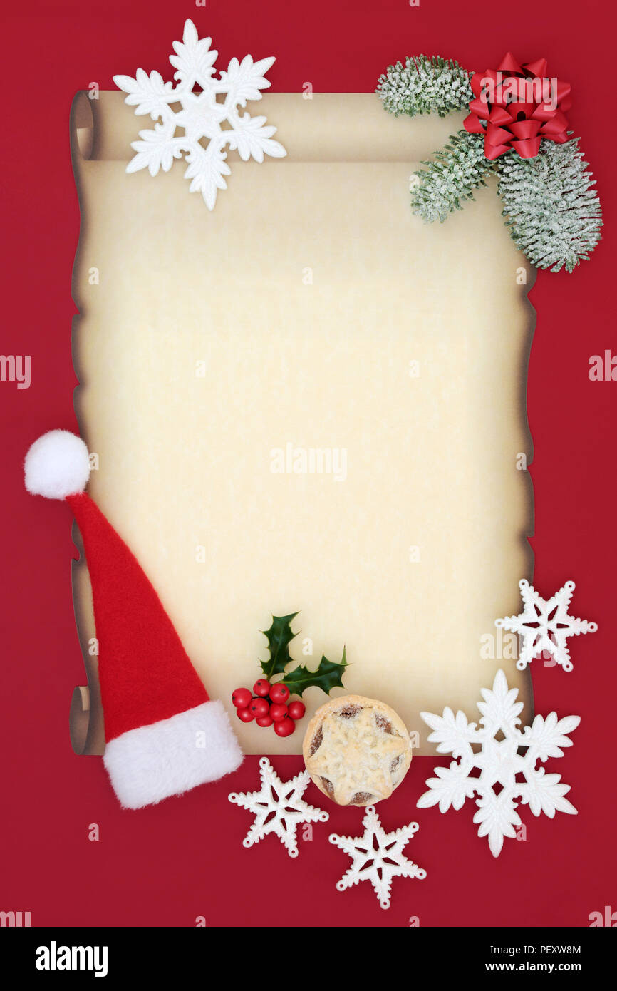 Letter to Santa Claus concept or party invitation with blank parchment ...