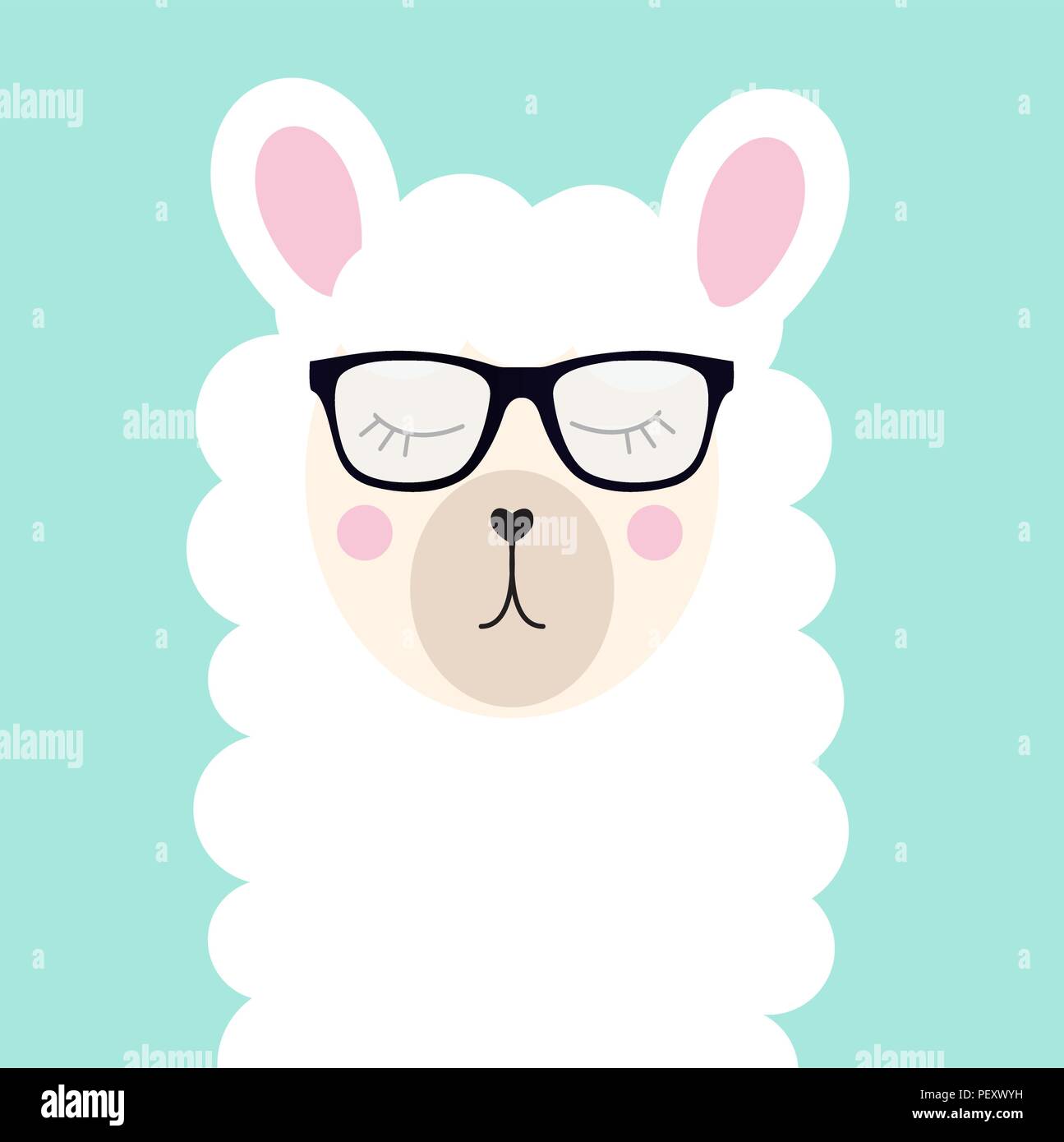 Little cute llama with glasses for card and shirt design. Vector