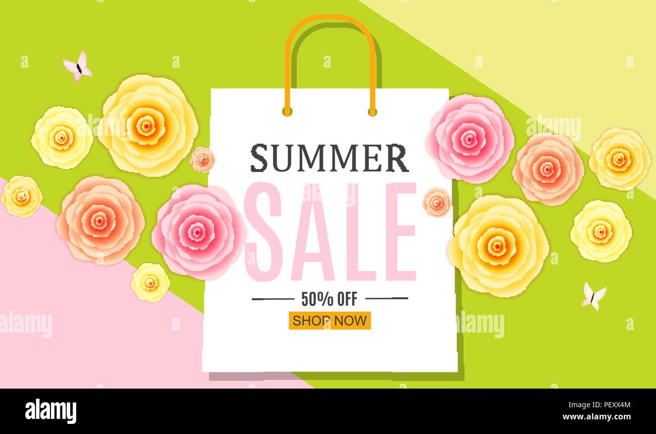 Abstract Summer Sale Background with Shopping Bag. Vector Illustration ...