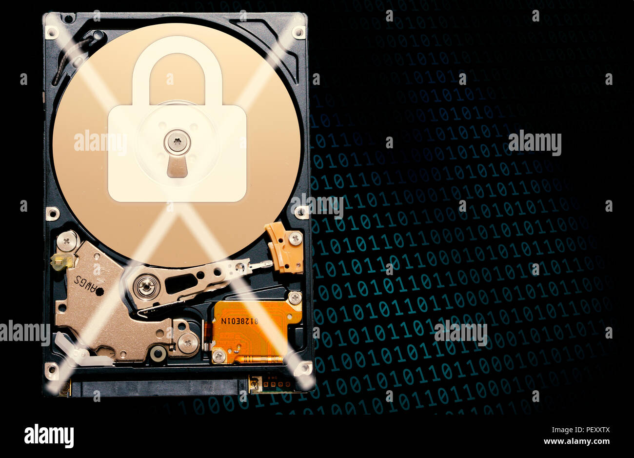 concept harddisk data security and binary code background Stock Photo ...