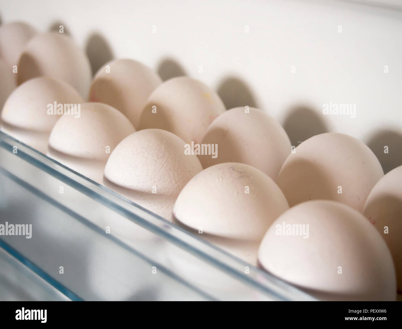 white eggs lined up in the refrigerator Stock Photo Alamy