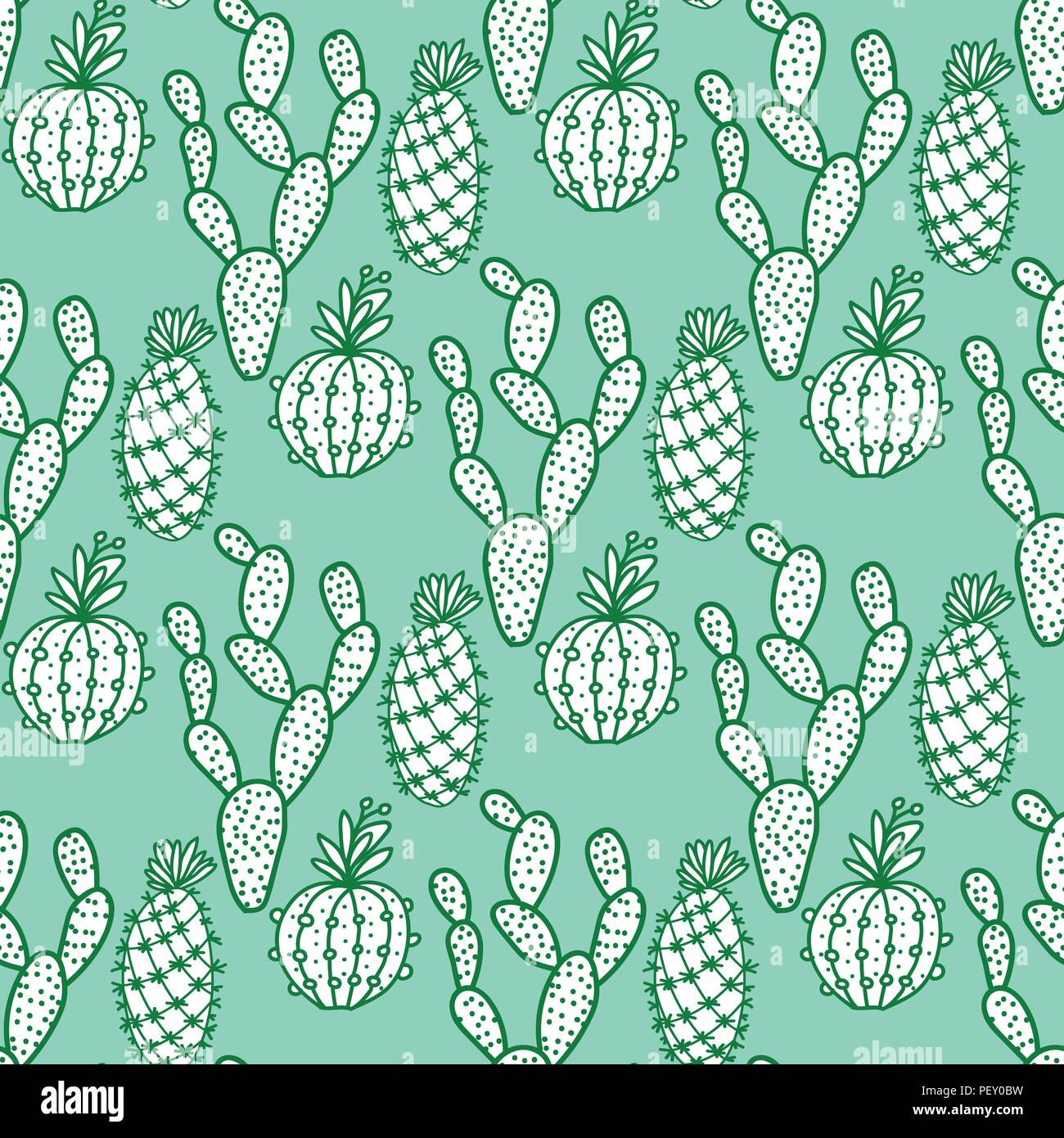 Set hand drawn cactus with flowers. Seamless pattern. Vector ...