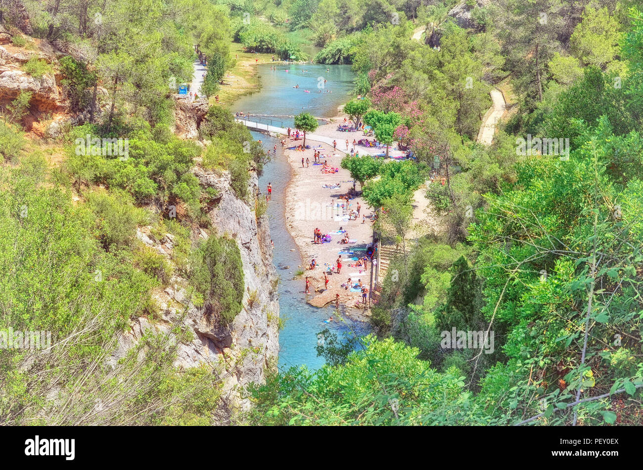 Tourist village of Montanejos (Castellon Spain). People in the