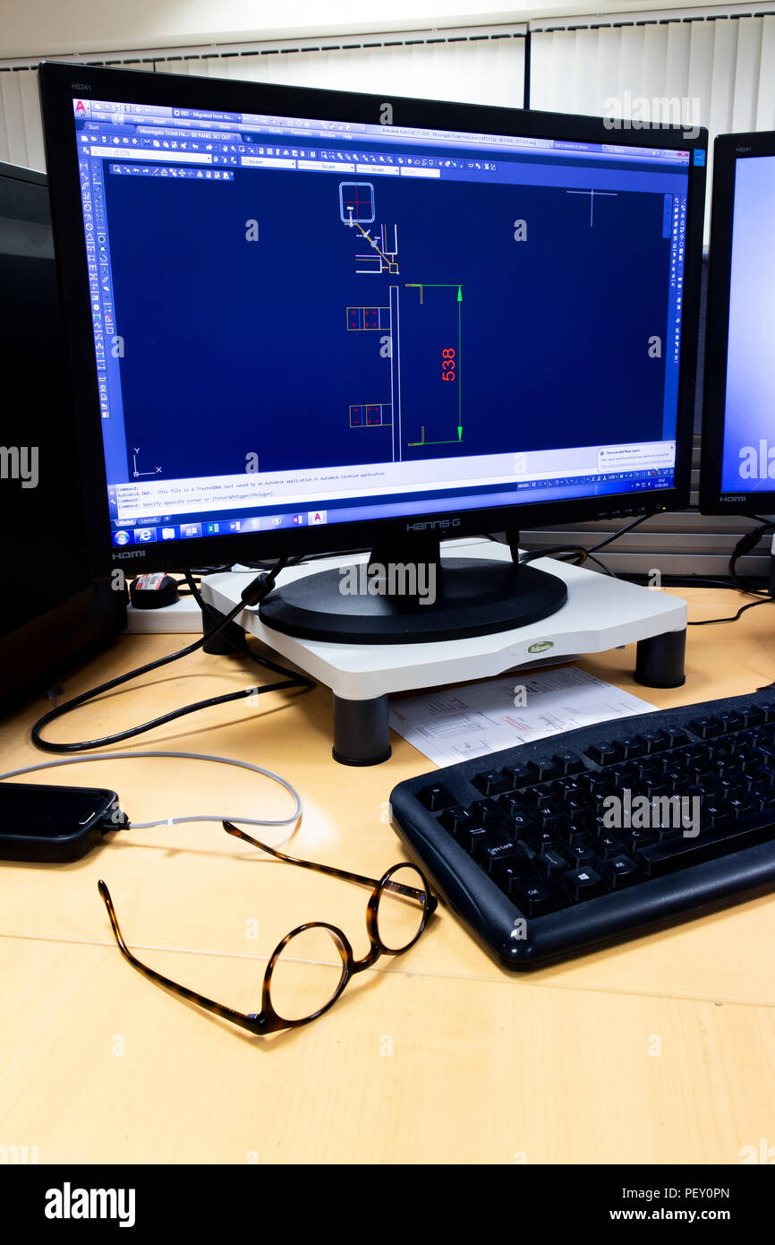 business desk office interior with mouse and keyboard to computer
