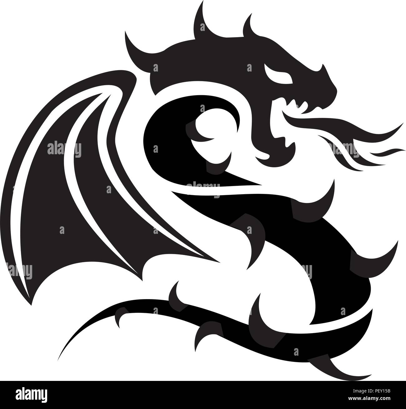 vector icon of flying dragon, black and white logo illustration ...