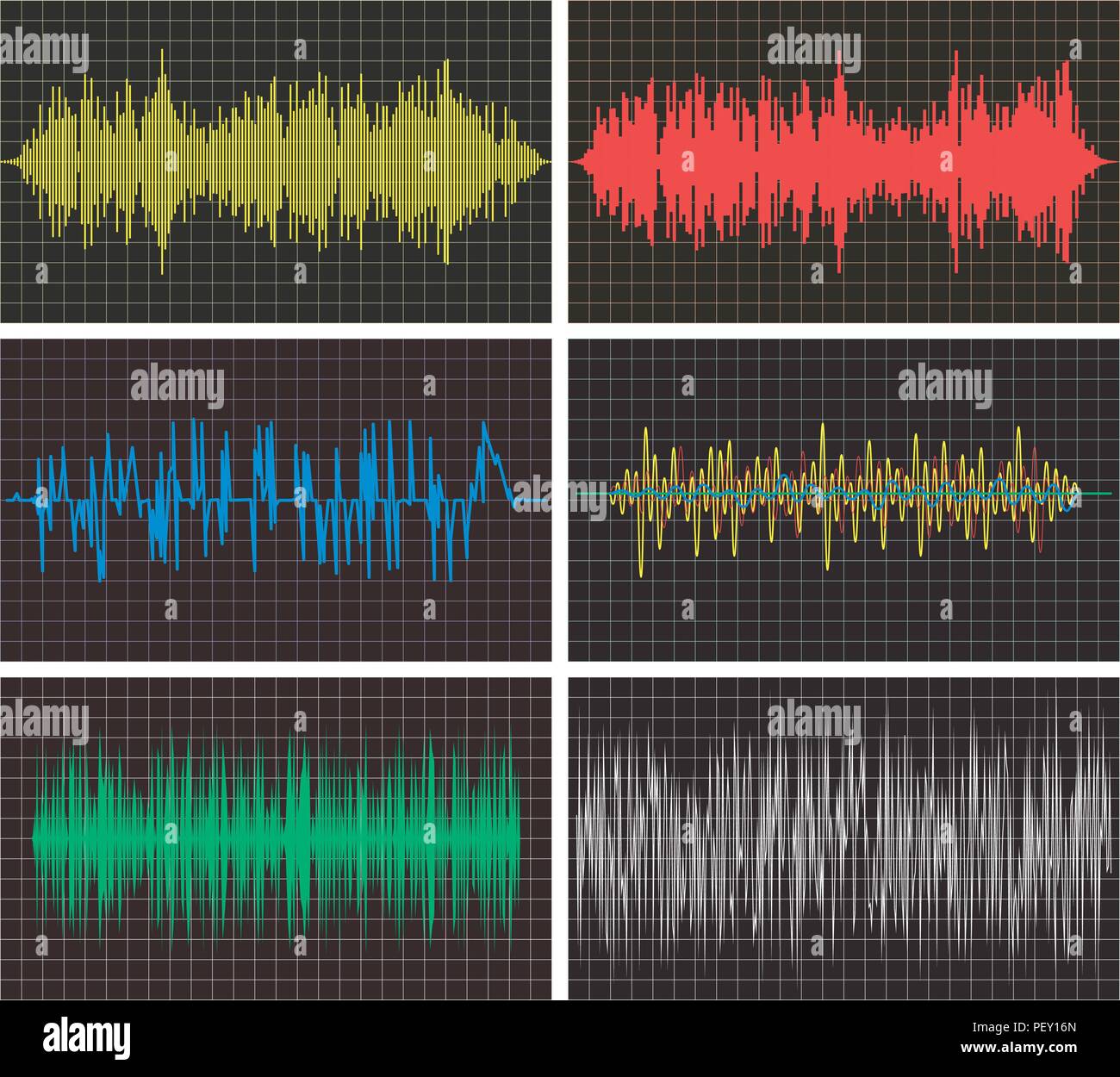 vector music backgrounds of audio sound waves pulse, equalizer voice frequency, black and white