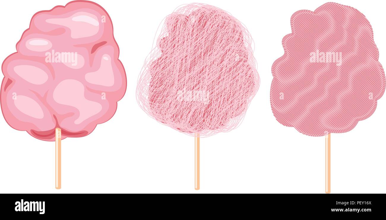vector candy cotton set isolated on white background. sweet fluffy sugar cloud. Stock Vector
