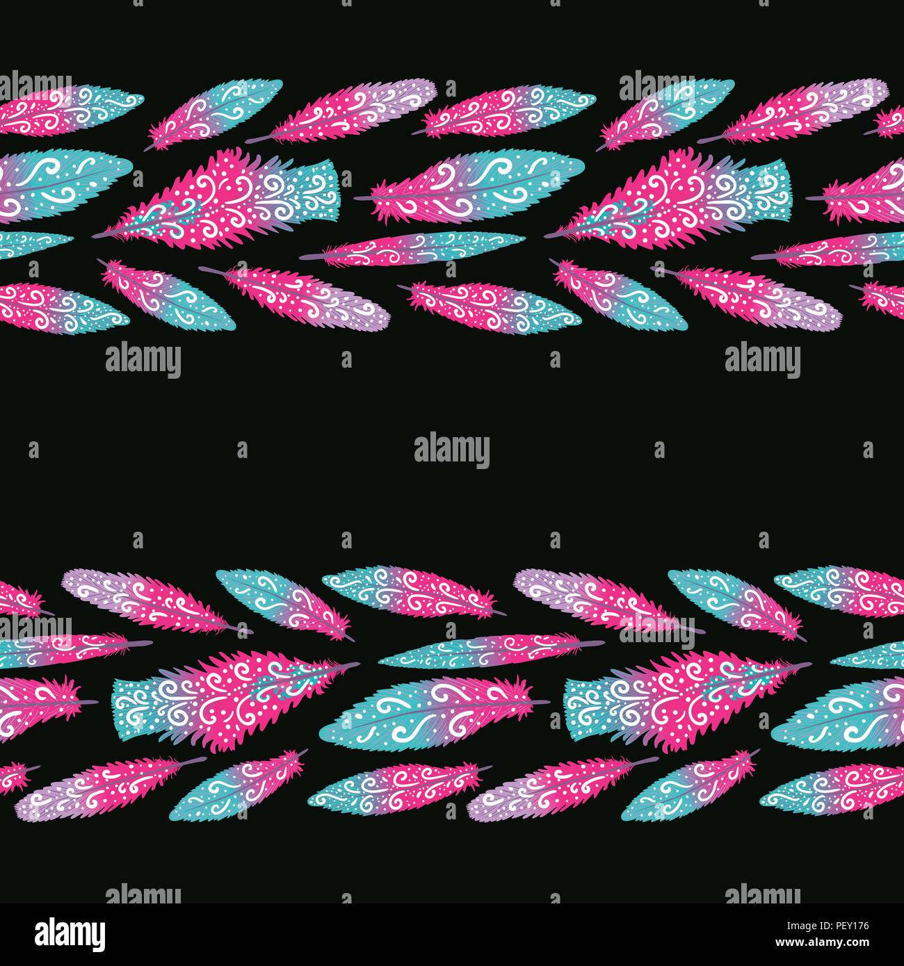 Vector Background with stripes of bright hand drawn feathers isolated