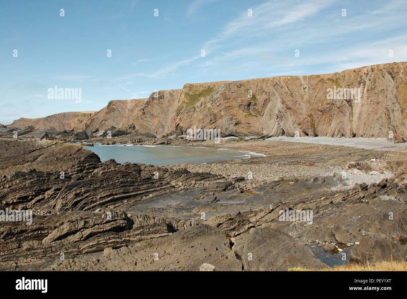 The cliffs at Hartland Quay in North Devon are a folded sequence of ...