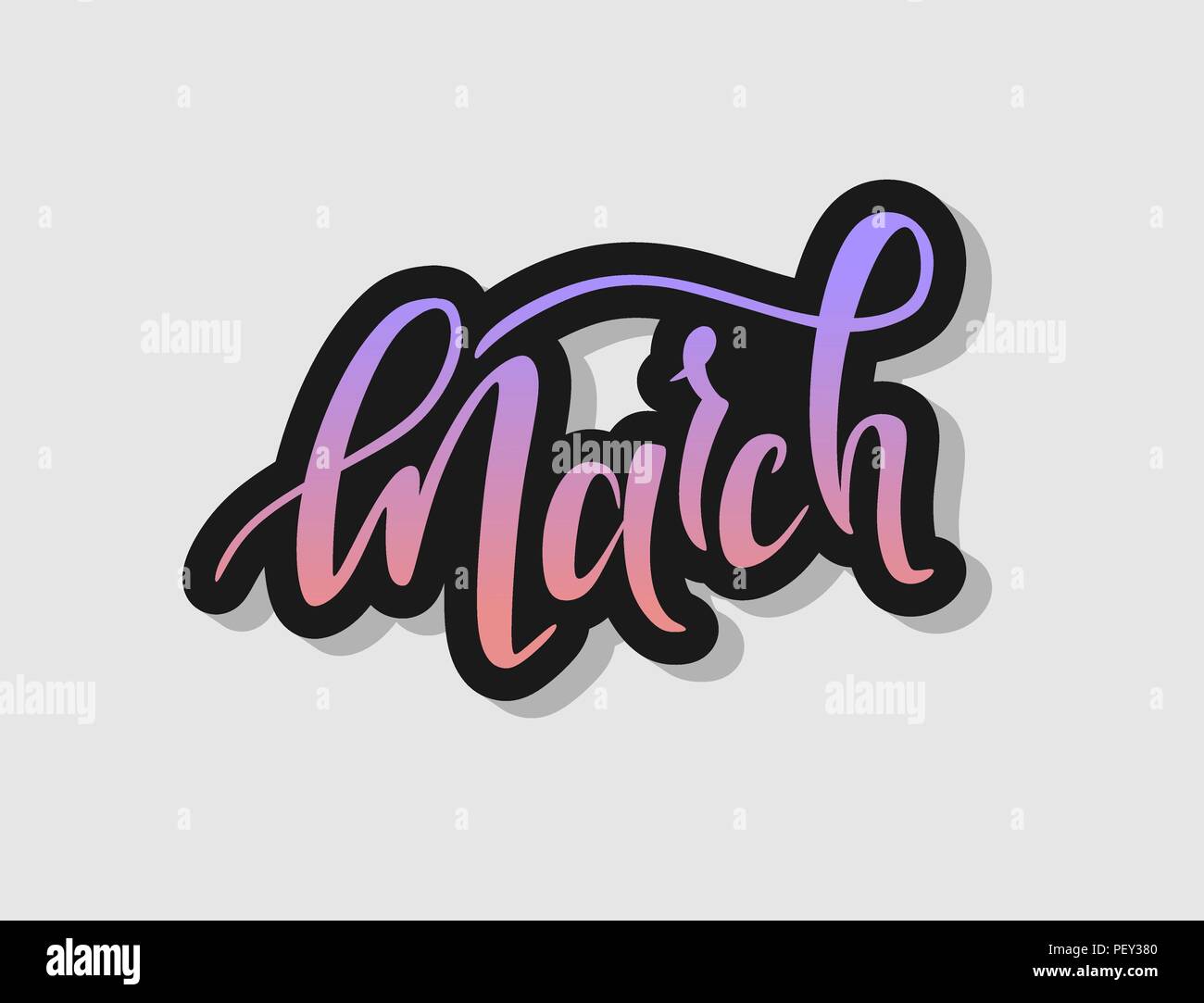 march hand lettering sign new year month logo ombre lettering decorative typography gradient calligraphy Stock Photo