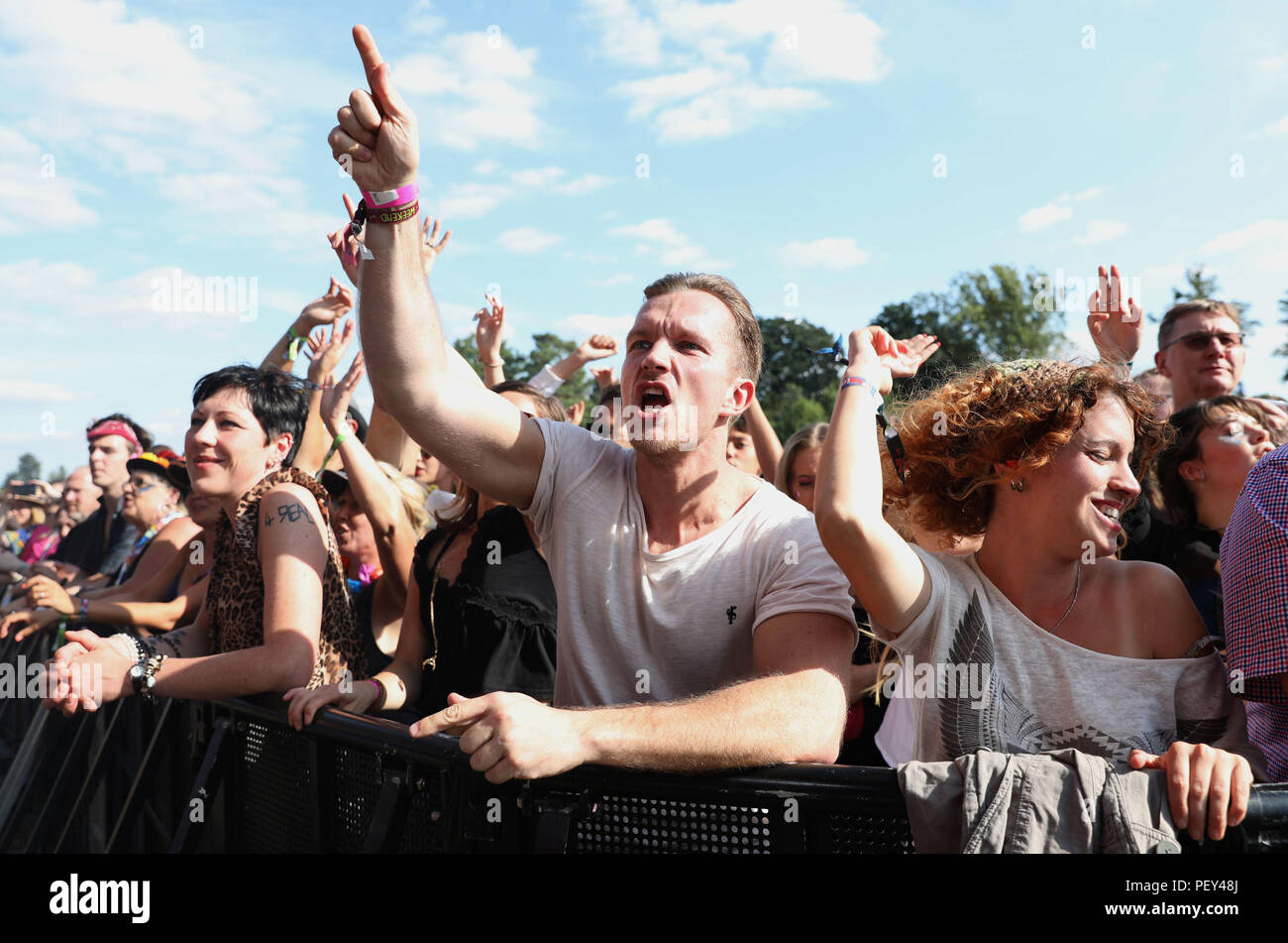 The crowd watching rock band Circa Waves performing on stage at the brand new Rize Festival in Hylands Park, Chelmsford, Essex. Stock Photo