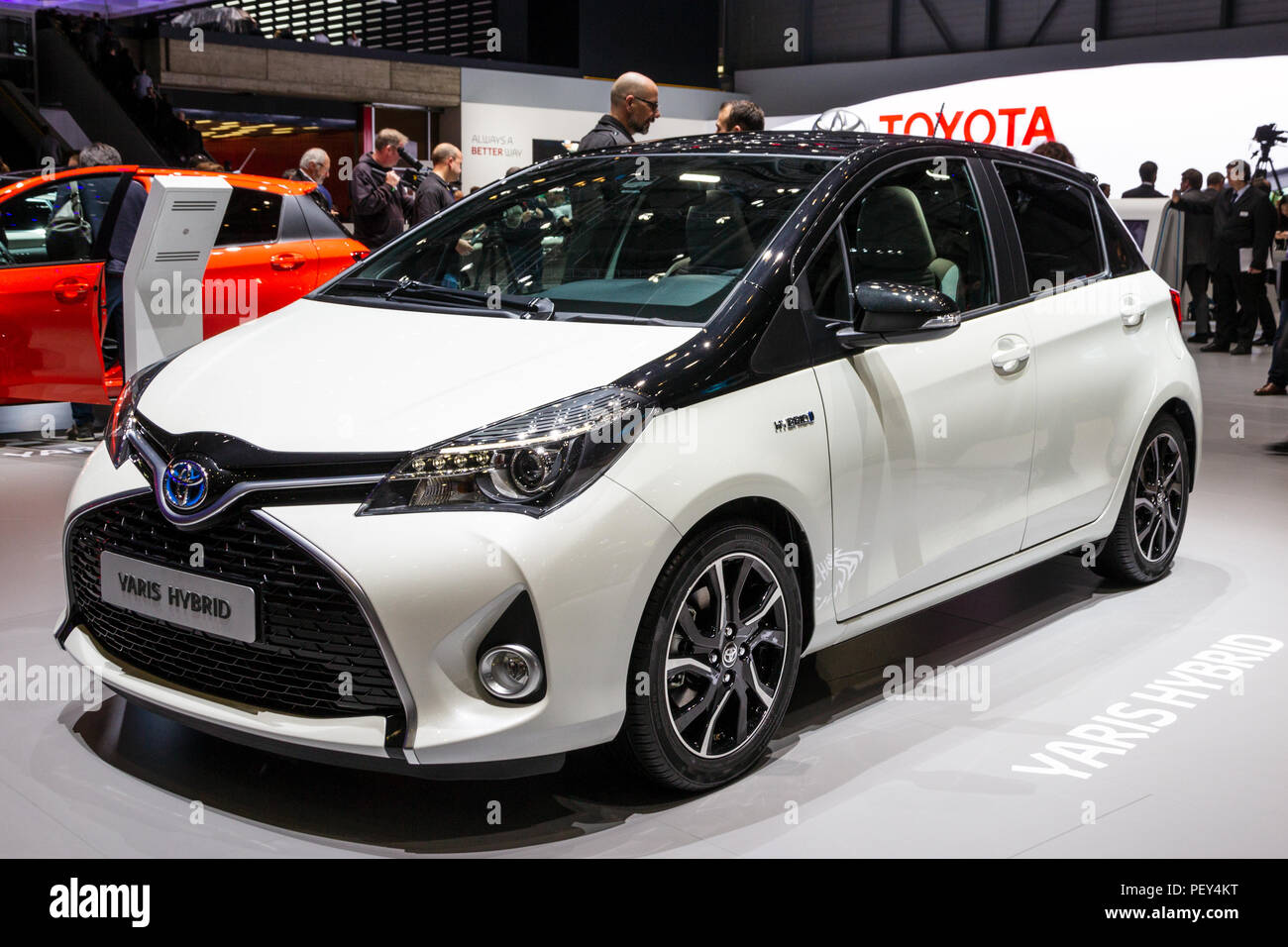 GENEVA, SWITZERLAND - MARCH 1, 2016: Toyota Yaris Hybrid car showcased at  the 86th Geneva International Motor Show Stock Photo - Alamy