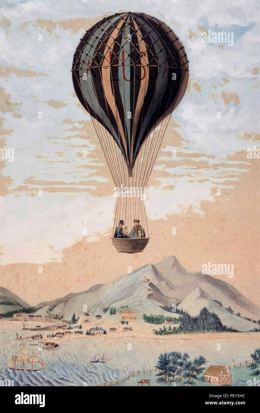 JOSEPH GAY-LUSSAC (1778-1850) French chemist and physicist shown here at left with Jean-Baptiste Biot in a balloon ascent 1804 Stock Photo