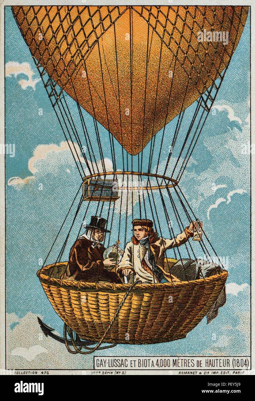 JOSEPH GAY-LUSSAC (1778-1850) French chemist and physicist at left in a balloon ascent in 1804 with Jean-Baptiste Biot Stock Photo