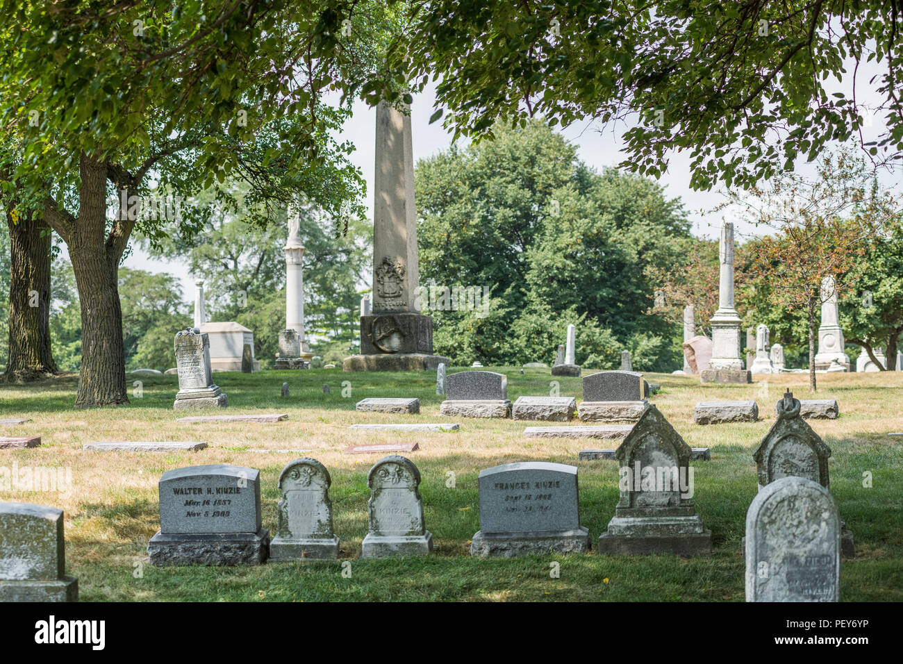 Headstones at Graceland Cemetery Stock Photo