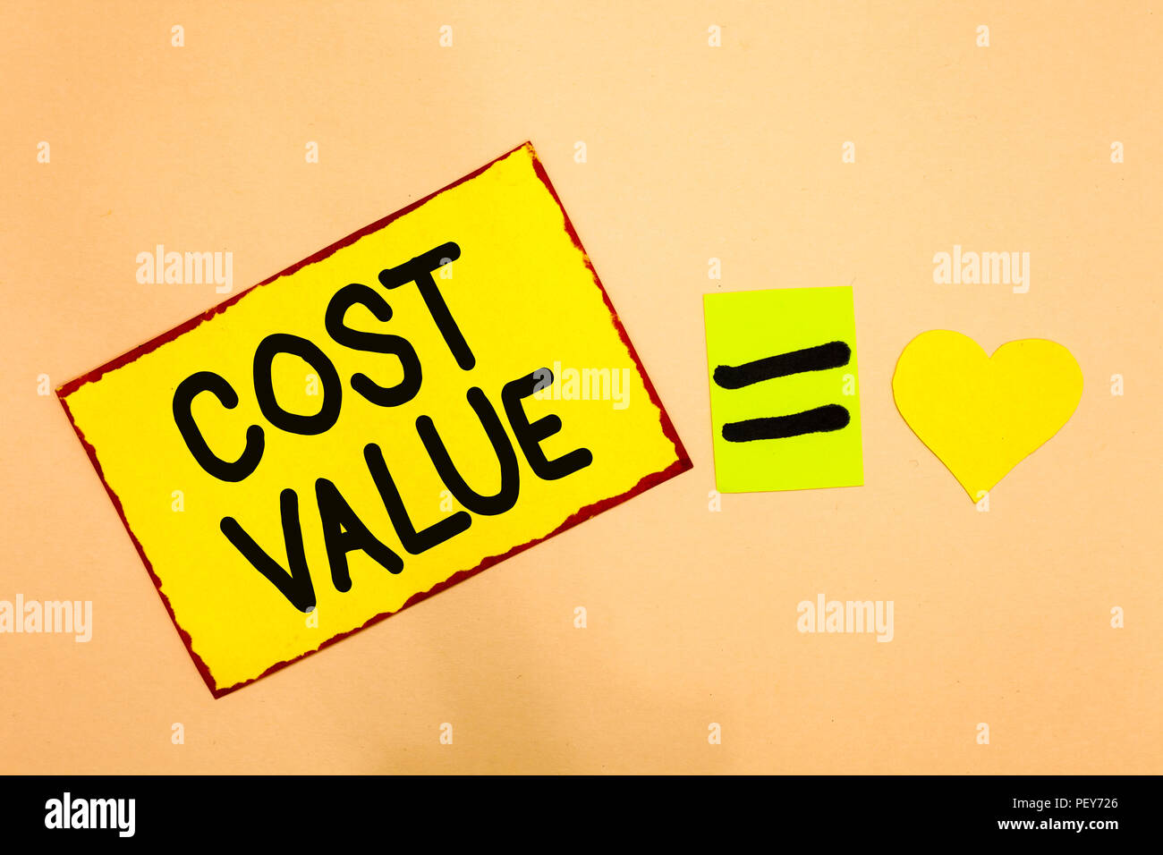 Conceptual hand writing showing Cost Value. Business photo text The amount that usualy paid for a item you buy or hiring a person Yellow paper reminde Stock Photo