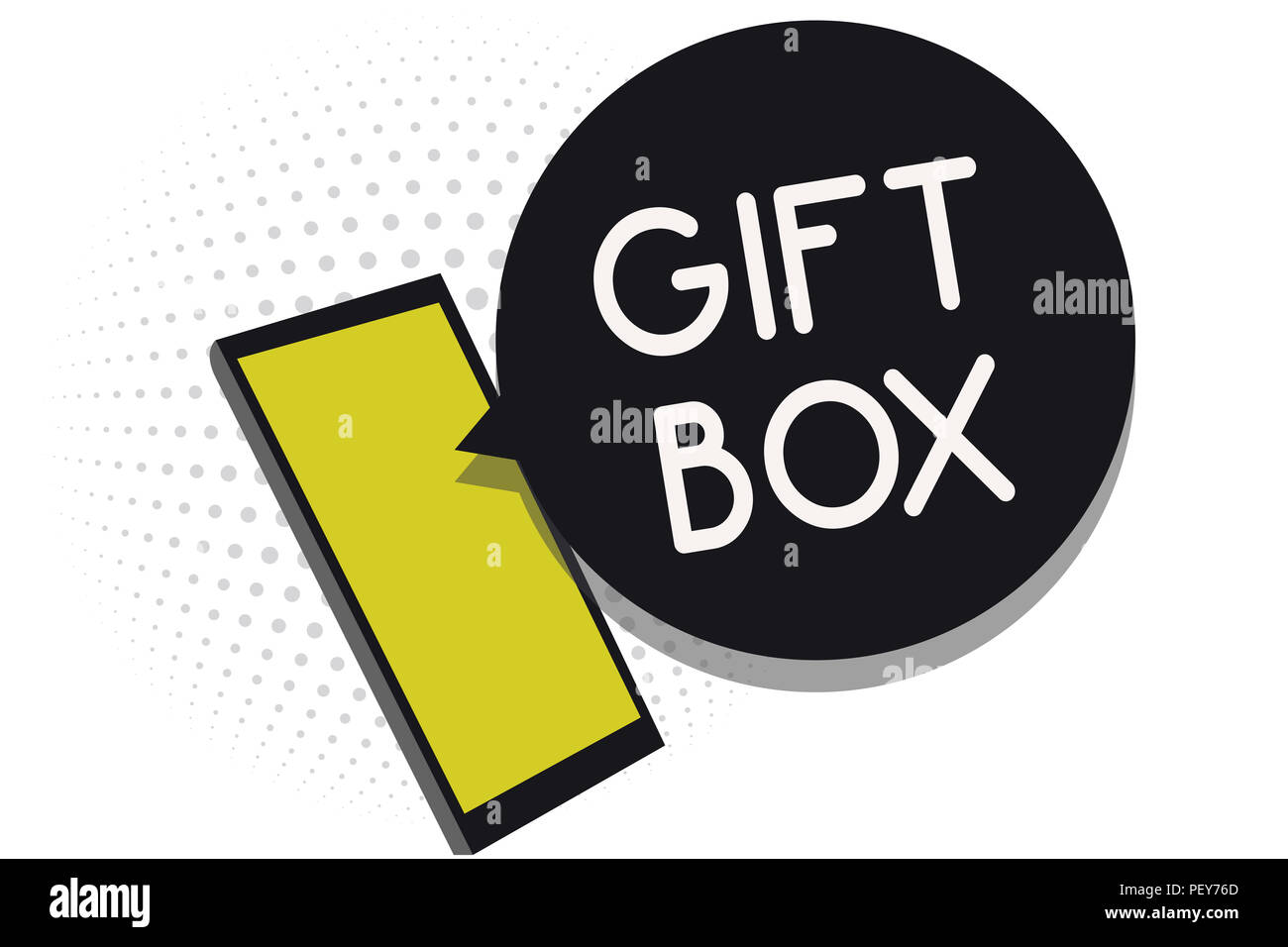 Writing note showing Gift Box. Business photo showcasing A small cointainer with designs capable of handling presents Cell phone receiving text messag Stock Photo