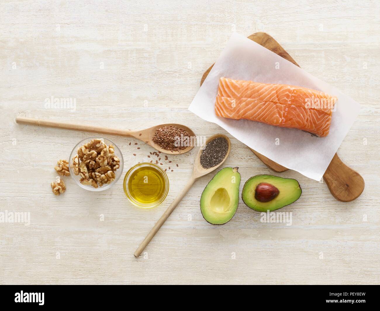 Foods high in omega three, studio shot. Stock Photo