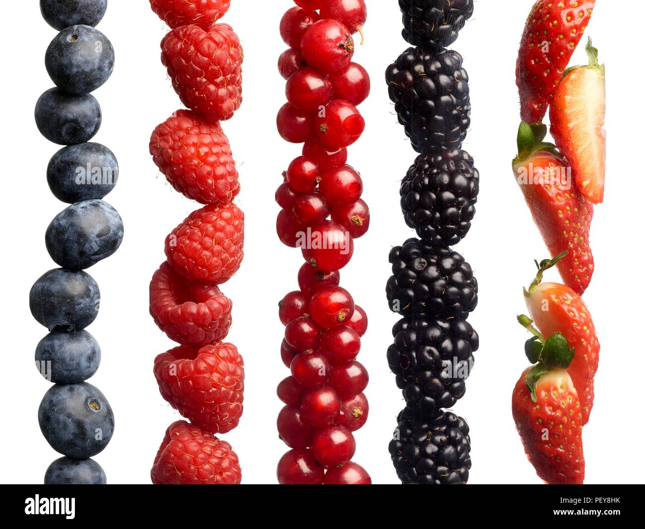 Berries in a row, studio shot. Stock Photo