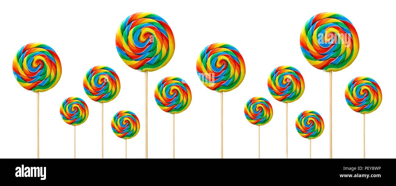 Bright coloured lollipops against a white background. Stock Photo