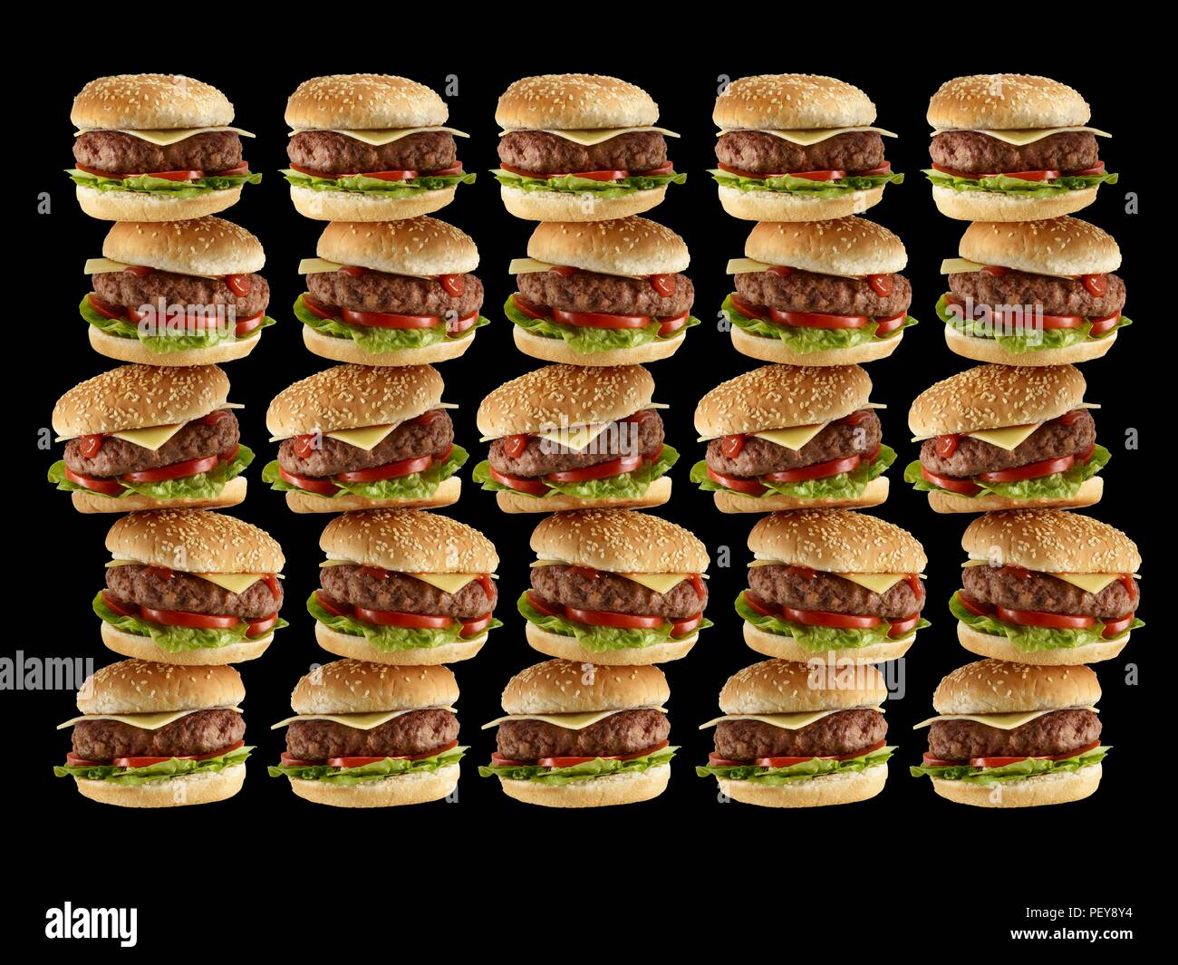 Stacks of hamburgers. Stock Photo