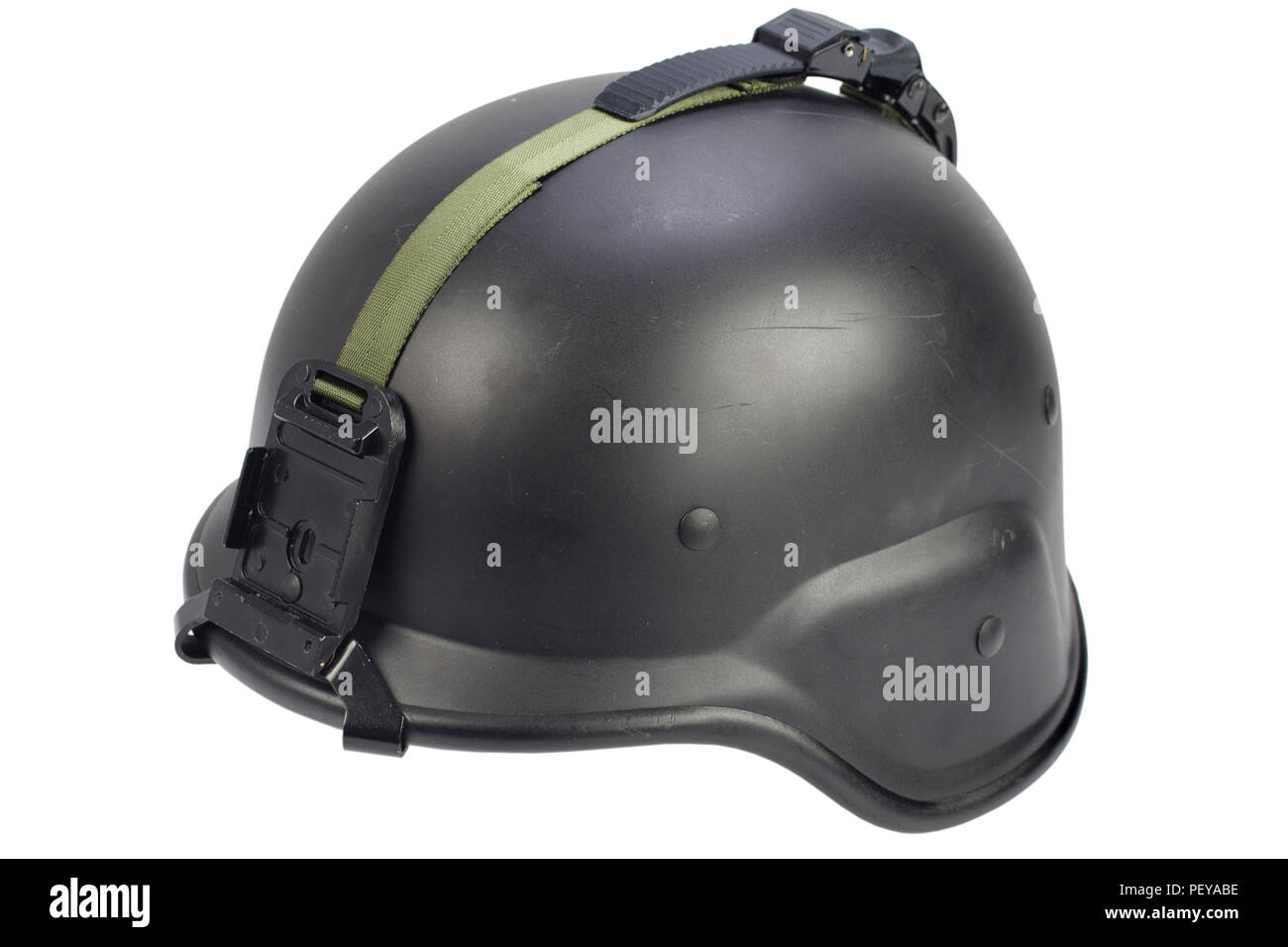 army black kevlar helmet isolated on white background Stock Photo