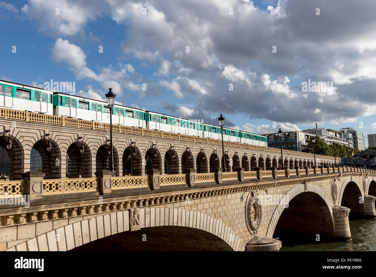 Metro crossing Bercy bridge - Paris Stock Photo