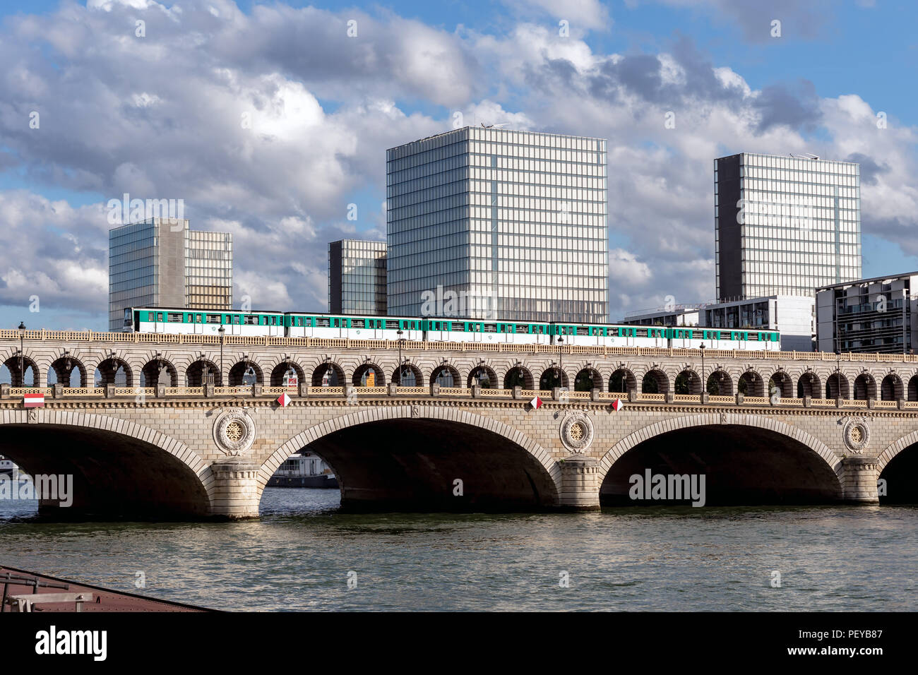 Metro crossing Bercy bridge - Paris Stock Photo