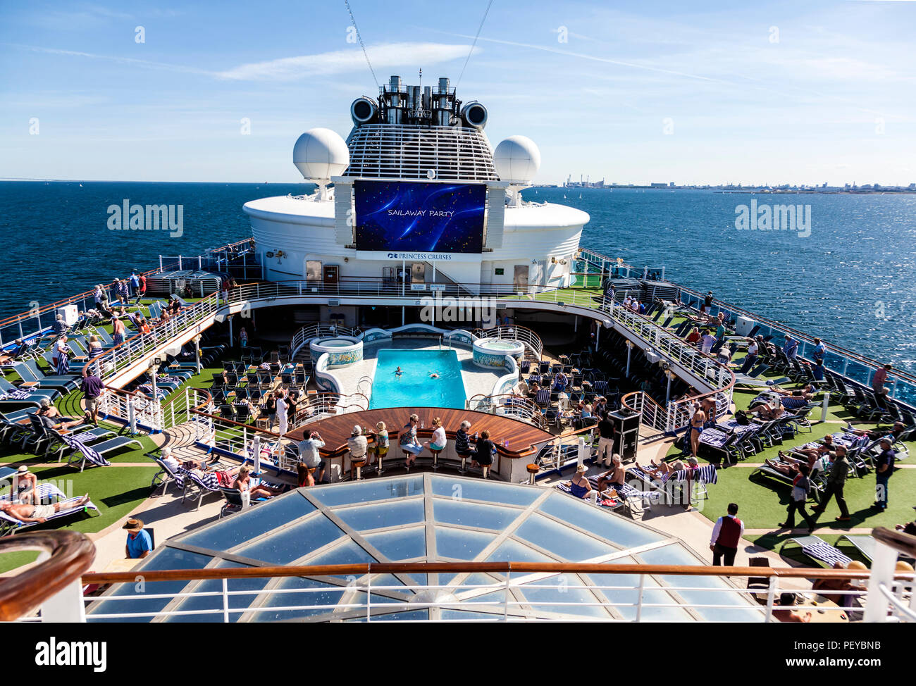 Sail away party as cruise ship leaves Copenhagen heading for Stockholm Stock Photo