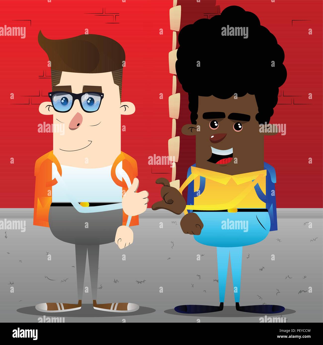 Schoolboy making friend zone symbol. Vector cartoon character ...