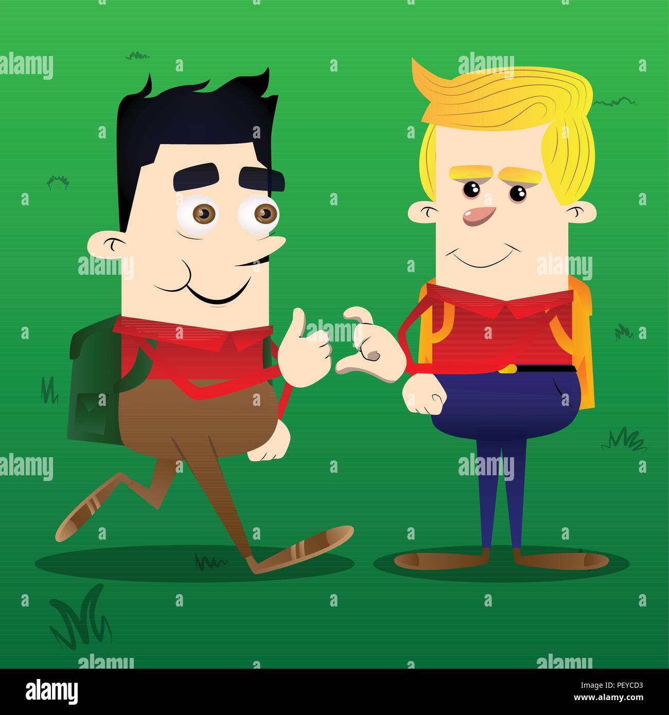 Schoolboy making friend zone symbol. Vector cartoon character illustration Stock Vector Image