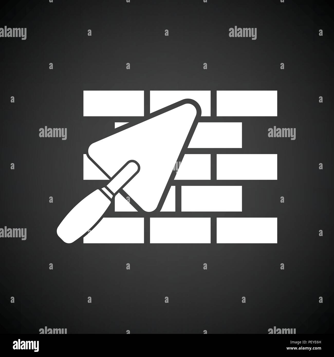 Icon of brick wall with trowel. Black background with white. Vector ...