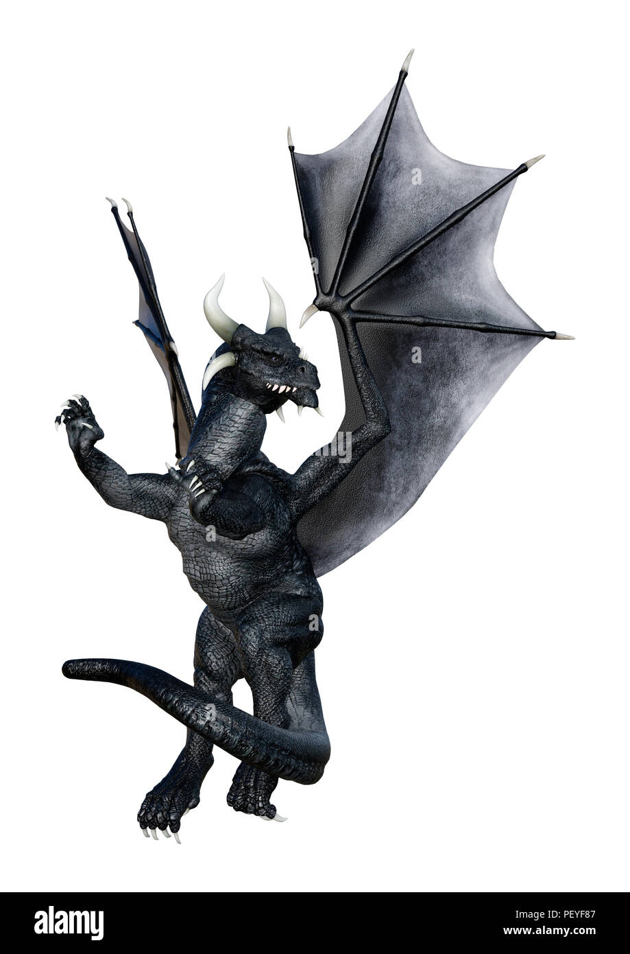 3D rendering of a black fantasy dragon isolated on white background ...