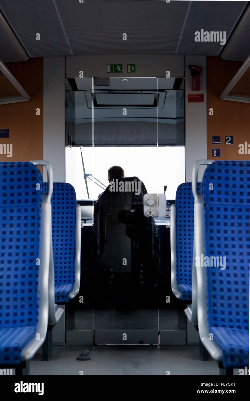 German train with blue seats symmetric comfortable travels train driver ...