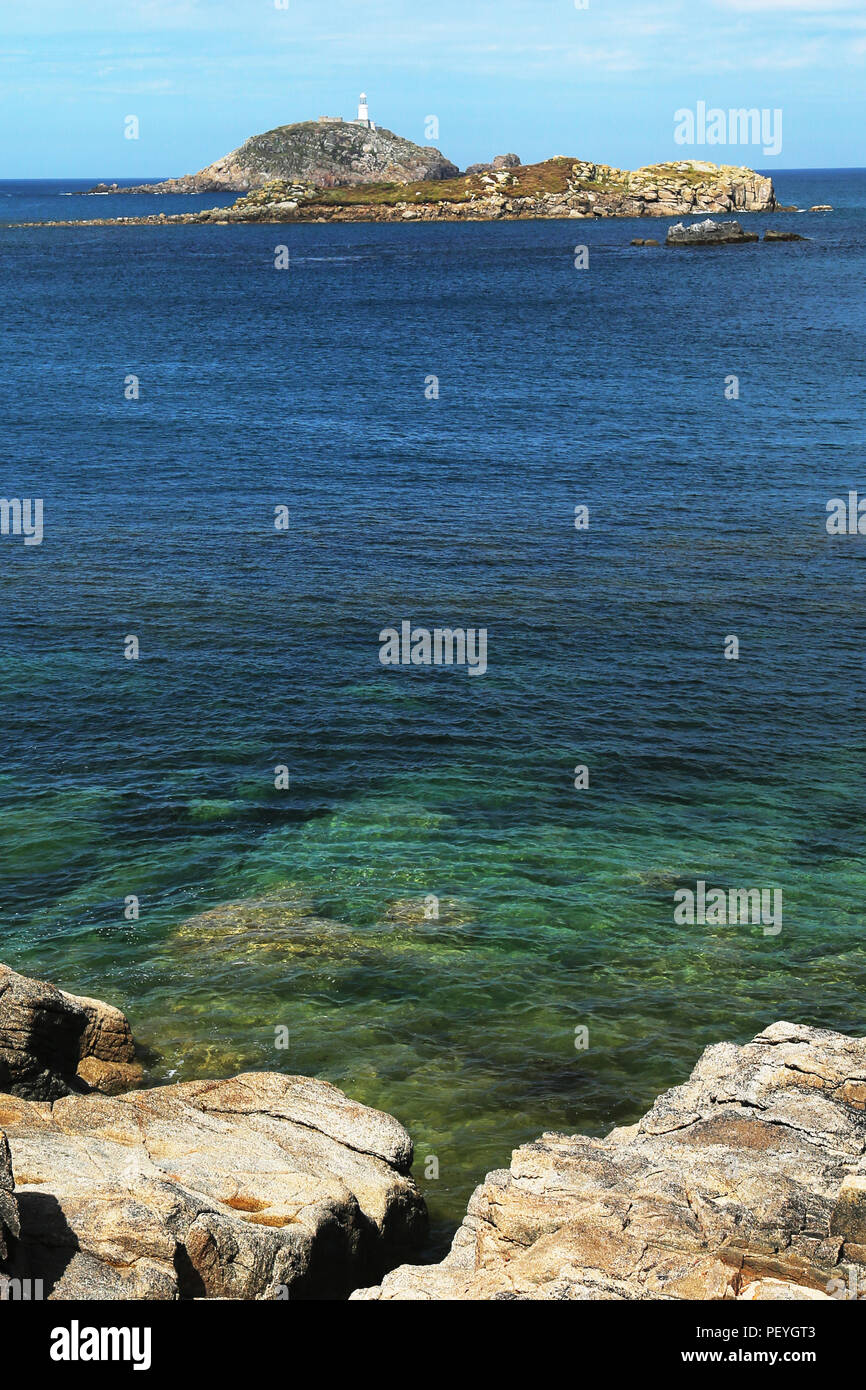 View of small rocky island from Little Bay, St Martin's, Isles of Scilly, UK Stock Photo