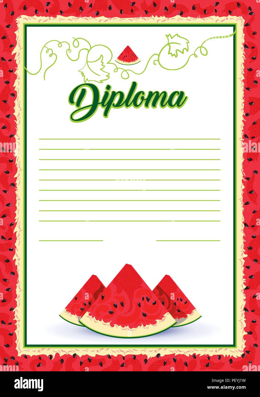 Vector Watermelon frame. Background for invitations, diplomas, certificates, postcards, banners Stock Vector
