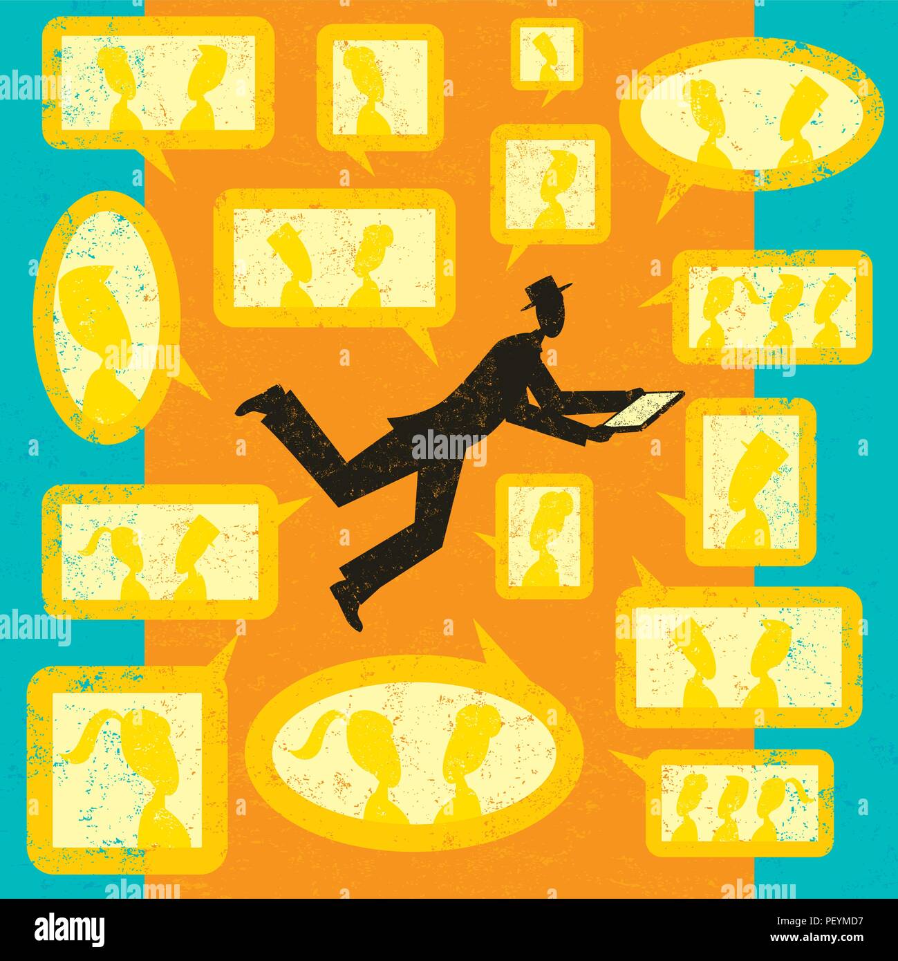 Social Media Connections. A businessman communicating with his social network with his digital tablet. Stock Vector