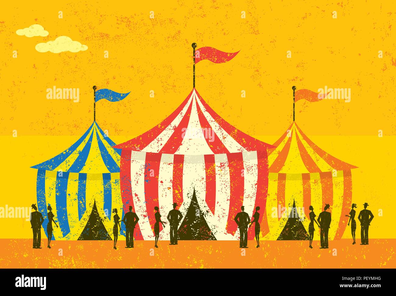 Tent Event. People at an event with circus tents. Stock Vector