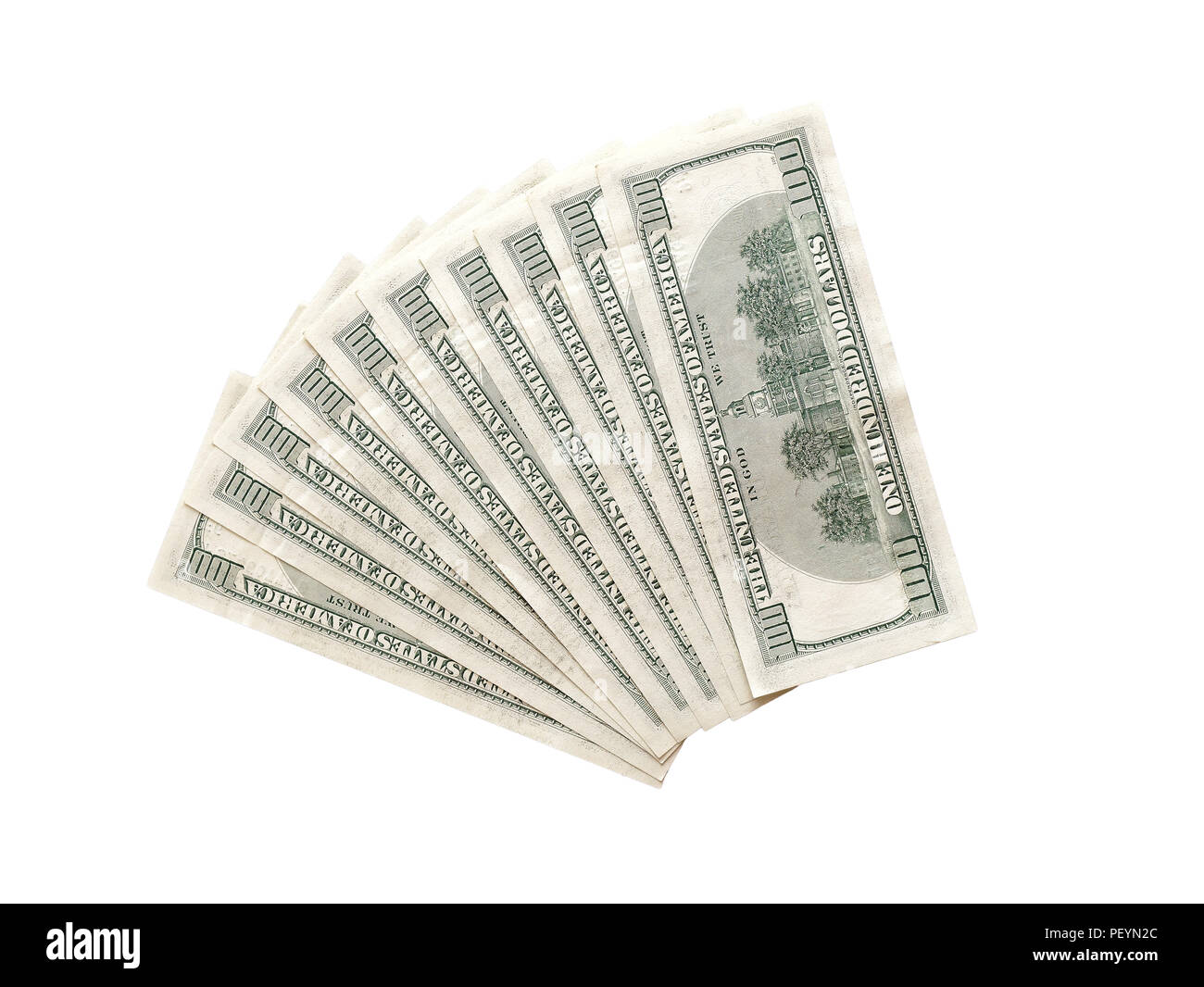 Fan 100 usa or us dollars back top view isolated Stock Photo