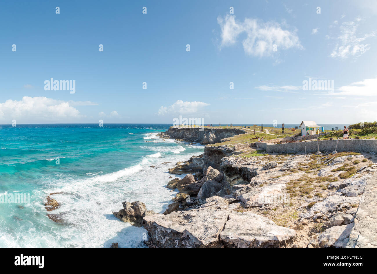 Ocean cliffs overlooking the Caribbean on Isla Mujeres. Stock Photo