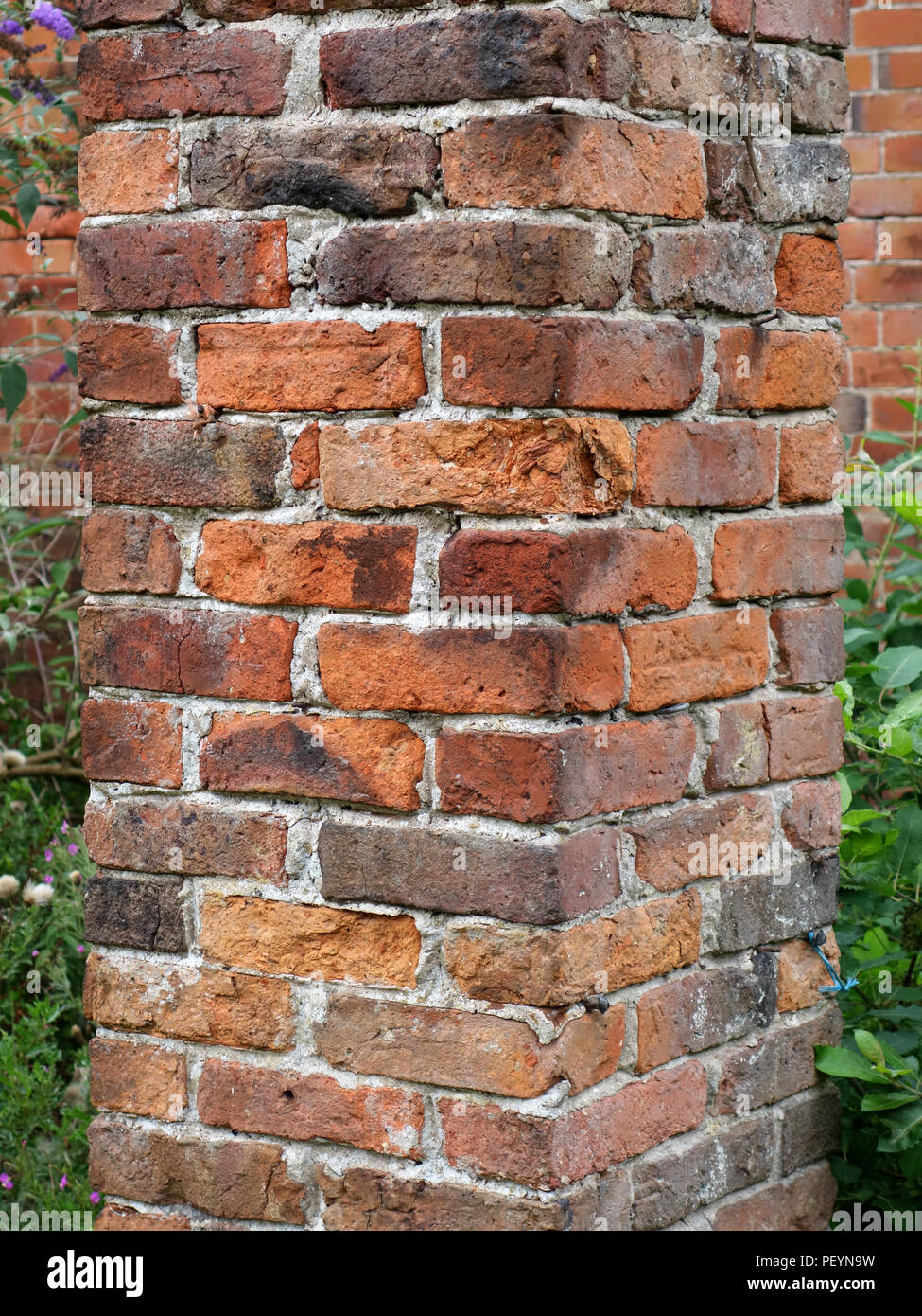 Close up of a victorian garden brick pergola pillar. These these garden brick pillars are now to be renovated Stock Photo