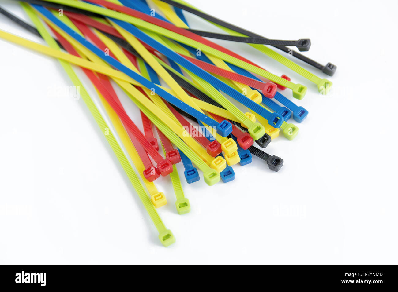 Colorful cable ties isolated on white, Nylon Cable Ties Stock Photo