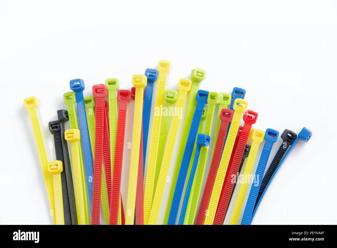 Colorful cable ties isolated on white, Nylon Cable Ties Stock Photo